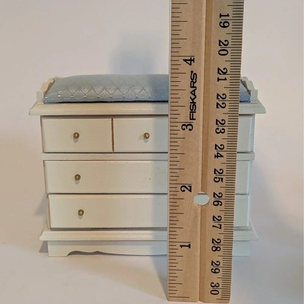 Dollhouse Furniture Baby Changing Table Dresser Upholstered White/Blue